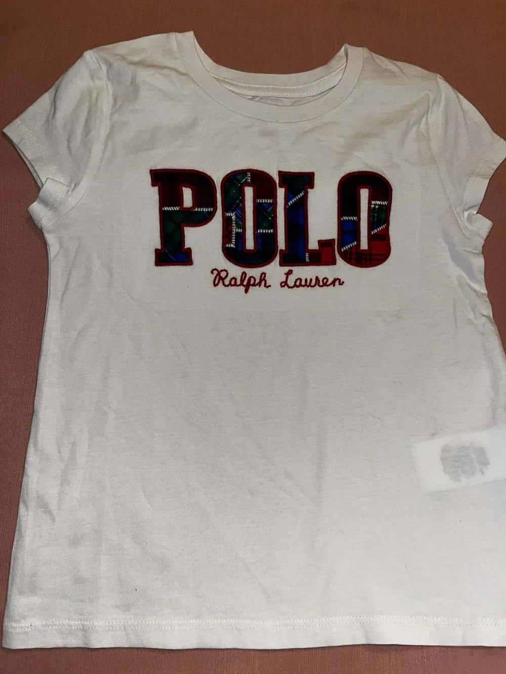 Polo Ralph Lauren White Tee with Plaid Logo